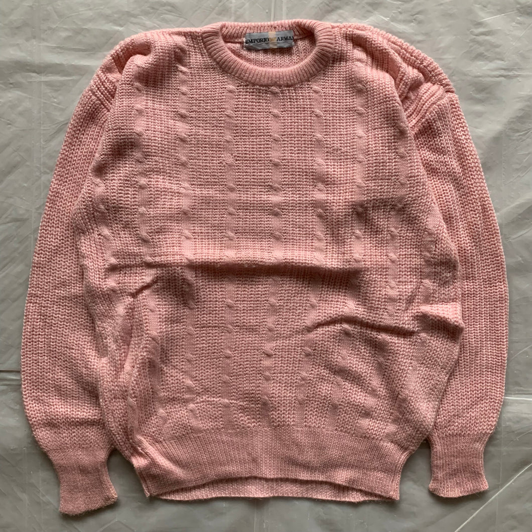 1990s Armani Pink Wool Cable Knit Sweater - Size L