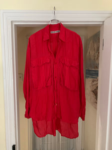 1980s Katharine Hamnett Burnt Red Silk Big Pocket Shirt - Size OS