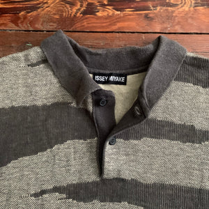 1990s Issey Miyake Earth Tone Woven Graphic Polo - Size M