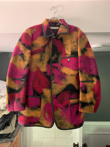 aw1997 Issey Miyake Wool Vibrant Camo Blazer with Leather Trim - Size L