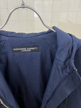 Load image into Gallery viewer, 1990s Katharine Hamnett Navy Silk Hooded Parka with Articulated Ribbed Cuffs - Size M