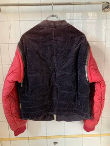 1990s Armani Modular Hunting Jacket with Faded Purple Corduroy Base and Red Quilted Nylon Sleeves - Size L