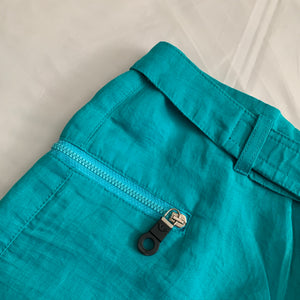 2000s Armani Teal Linen Technical Trousers with Lampo Zippers - Size M