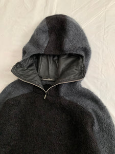 2000s Vintage Grey and Black Mohair Ninja Hoodie - Size M