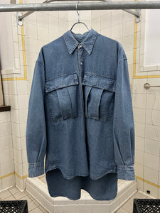 1980s Katharine Hamnett Light Wash Denim Cargo Shirt - Size L