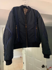 1990s Armani Textured Nylon Bomber with Blue Contrast Seam Detail - Size XL