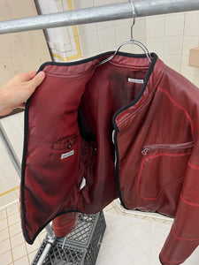 2000s Armani Padded Faux Leather Red Moto Jacket - Size M