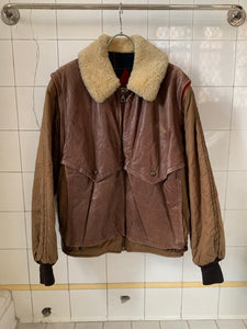 1980s Massimo Osti x CP Company Shearling Collar Military Jacket with Removable Sleeves - Size XL