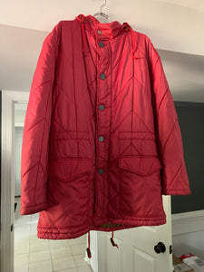 1990s Armani Textured Iridescent Red Nylon Military Parka with Roll Hood - Size XL