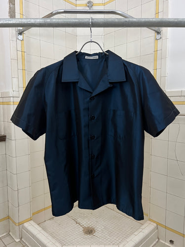 1990s Armani Blue Acetate Camp Collar Shirt - Size L