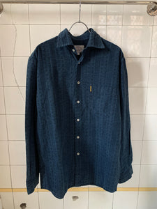 1990s Armani Textured Weave Navy Shirt - Size L