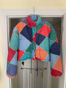 1990s Armani Mutli-Colored Cropped Puffer Jacket - Size M