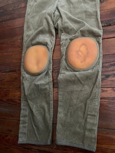 1998 General Research Thick Khaki Corduroy Parasite Pants with Orange Knee Pads - Size M