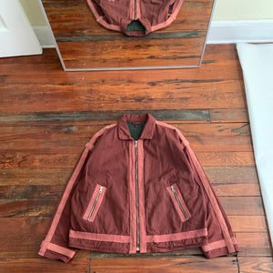 1990s Armani Object Dyed Bordeaux Blouson with Pink Contrast Pipping - Size XL