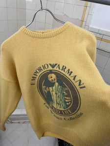 1980s Armani Faded Yellow Panda Graphic Sweater - Size M