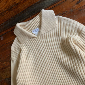 1990s Yohji Yamamoto Hand Painted White Stripe Beige Wool Sweater - Size M