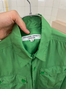 1980s Katharine Hamnett Green Silk Cargo Shirt - Size M