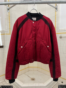 1980s Armani Heavy Red Cotton Cropped Bomber with Black Contrast Trim Detailing - Size XL