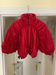 aw2007 Issey Miyake APOC Cropped Red Jacket with Pleats and Ribbing Details - Size S