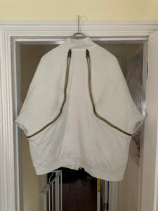 1980s Issey Miyake White Dual Backzip Heavy Cotton Bomber Jacket with Asymmetric Closure - Size XL