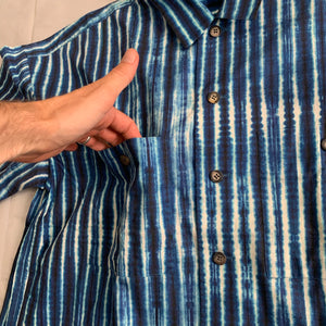ss1996 Issey Miyake Blue Dyed Striped Shirt - Size XL