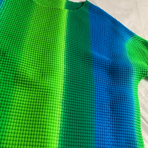 1990s Issey Miyake Green and Blue Pleat Textured Top - Size S
