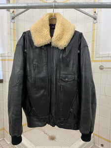 1980s Marithe Francois Girbaud x Compagnie Des Montagnes & Des Forets Black Double Layered Shearling Collar Leather Bomber - Size L