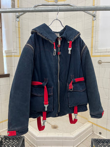 aw1993 Armani Denim Life Preserver Jacket with Removable Sleeves and Packable Hood - Size M