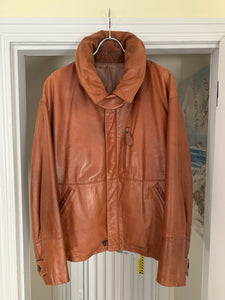 aw1992 Issey Miyake Leather Pillow Neck Flight Jacket with Packable Hood - Size XL