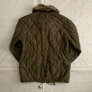 1990s Armani Olive Quilted M65 Field Jacket with Fur Collar - Size M