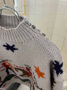 1980s Katharine Hamnett Native American Intarsia Cropped Turtleneck Sweater - Size M