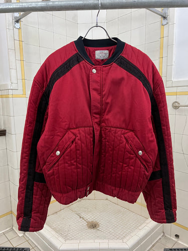 1990s Armani Heavy Red Cotton Cropped Bomber with Black Contrast Trim Detailing - Size XL