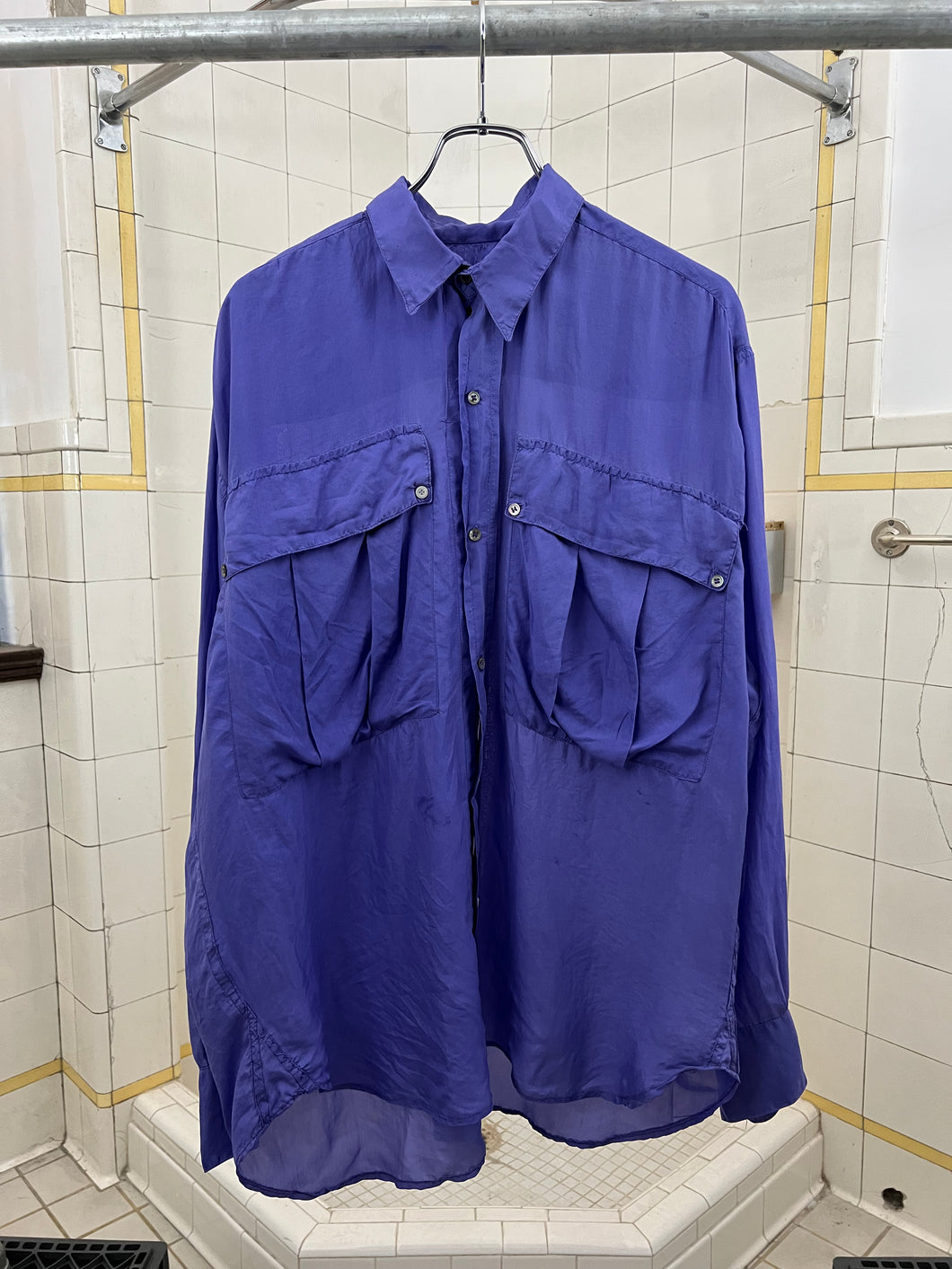 1980s Katharine Hamnett Purple Silk Cargo Shirt - Size L