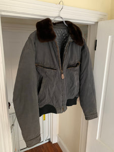 1990s Armani Washed B-15 Bomber Jacket with Removable Fur Collar and Articulated Shoulder Gusset - Size XL