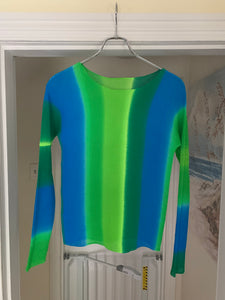 1990s Issey Miyake Green and Blue Pleat Textured Top - Size S