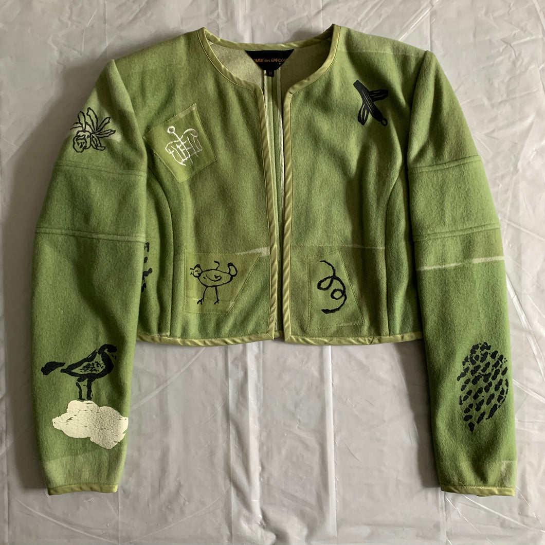 1989 CDG Green Object Dyed and Hand Painted Bolero Jacket - Size S