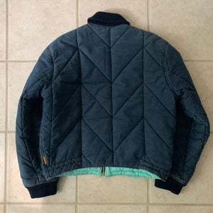 1990s Armani Cropped Quilted Denim Bomber Jacket - Size L