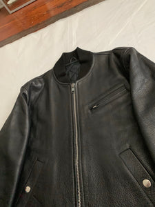 1990 CDGH Cropped Black Leather Bomber Jacket - Size OS