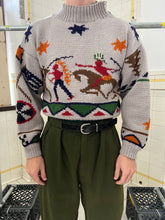 Load image into Gallery viewer, 1980s Katharine Hamnett Native American Intarsia Cropped Turtleneck Sweater - Size M