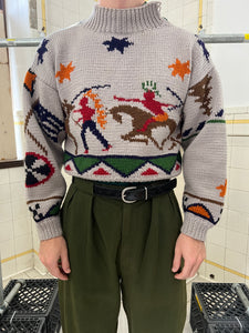 1980s Katharine Hamnett Native American Intarsia Cropped Turtleneck Sweater - Size M