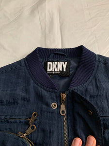 1990s Vintage DKNY Textured Nylon Cargo Bomber Jacket - Size S