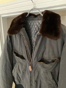 1990s Armani Washed B-15 Bomber Jacket with Removable Fur Collar and Articulated Shoulder Gusset - Size XL