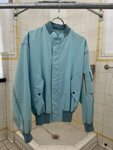 1980s Armani Baby Blue Light Cotton Cropped Bomber with Tonal Piping - Size L