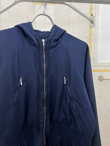 1990s Katharine Hamnett Navy Silk Hooded Parka with Articulated Ribbed Cuffs - Size M