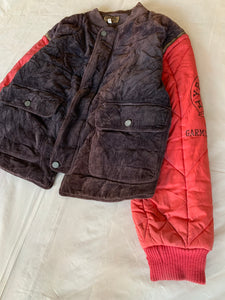 1990s Armani Modular Hunting Jacket with Faded Purple Corduroy Base and Red Quilted Nylon Sleeves - Size L
