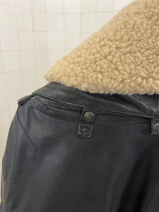 1980s Marithe Francois Girbaud x Compagnie Des Montagnes & Des Forets Black Double Layered Shearling Collar Bomber - Size XL