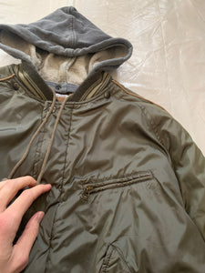 1990s Armani Olive Nylon Bomber Jacket with Removable Hood - Size S
