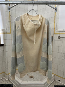 1980s Marithe Francois Girbaud x Maillaparty Intarsia Cloud Sweater with Cowl Neck - Size XL
