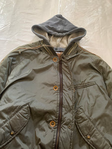 1990s Armani Olive Nylon Bomber Jacket with Removable Hood - Size S
