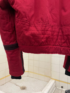 1980s Armani Heavy Red Cotton Cropped Bomber with Black Contrast Trim Detailing - Size XL
